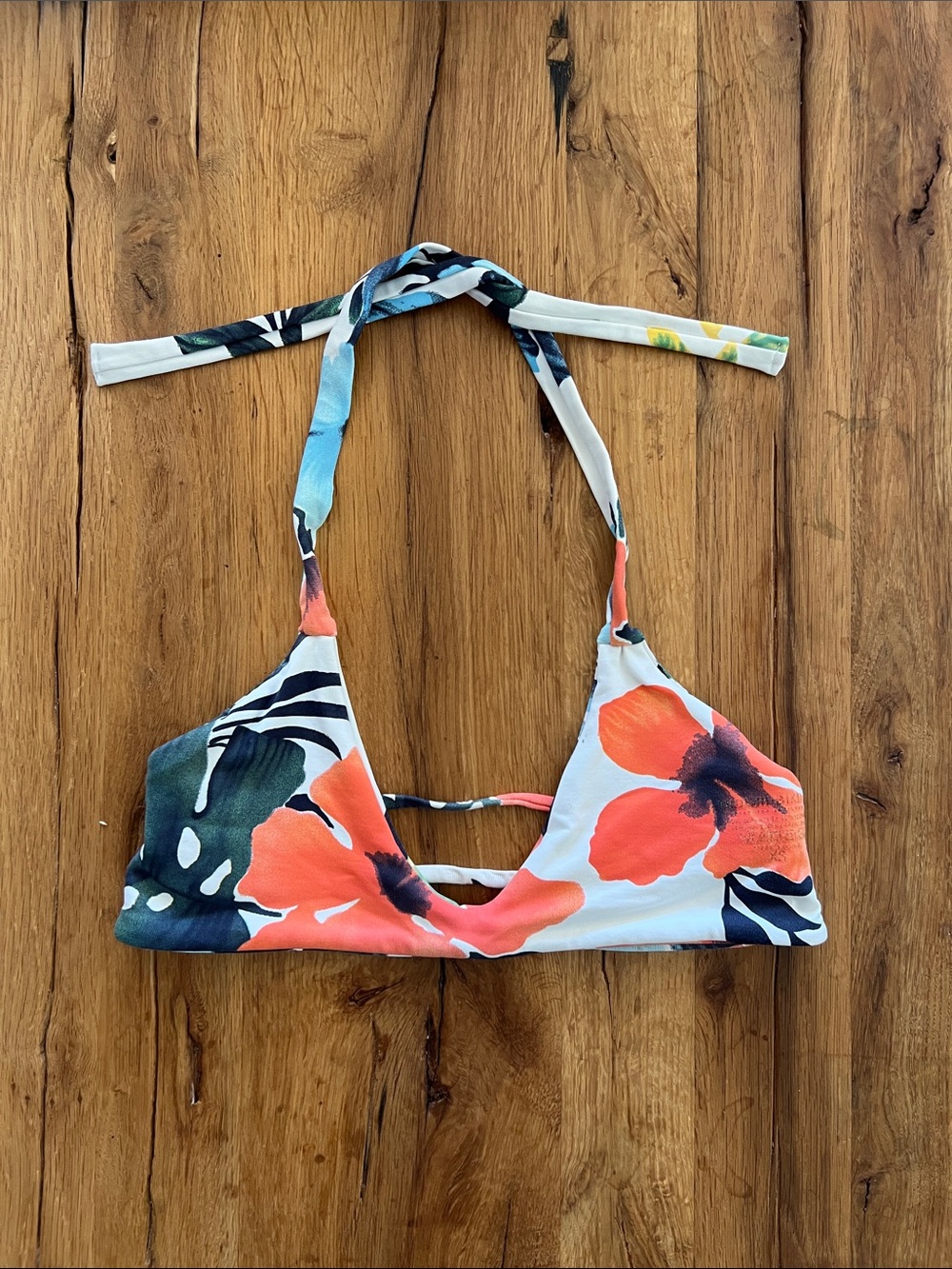 Midori Floral Bikini Top - Blue and Coral XS